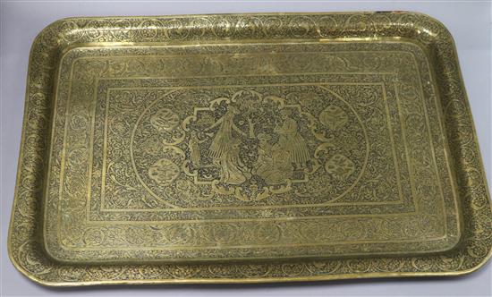 A 19th century Quajar brass tray 38 x 57cm